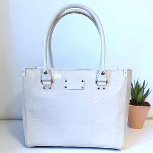 Kate Spade Quinn Embossed Ace of Spades Cream Ivory Satchel Medium Tote Handbag